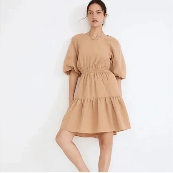 Madewell A line Seersucker Tan Dress - Picture 1 of 4